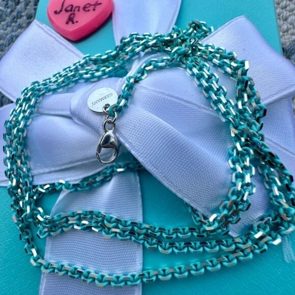 NEW 30" Tiffany & Co. Blue Enamel Sparkler Necklace - Picture 6 of 8